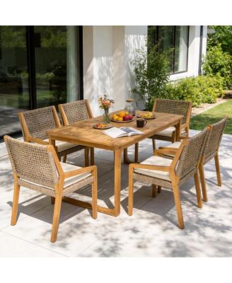 7-Piece Weather Resistant Wooden Outdoor Dining Set with Slatted Table