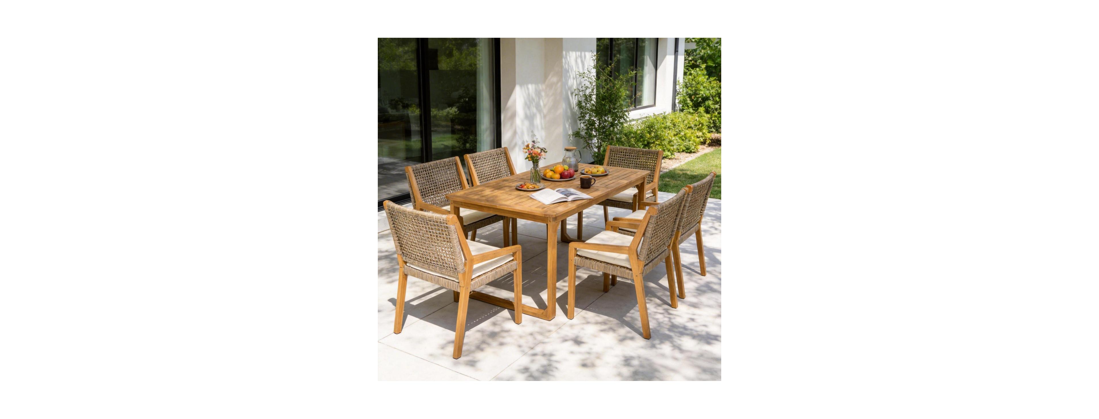 Asagikoiai 7-Piece Weather Resistant Wooden Outdoor Dining Set with Slatted Table