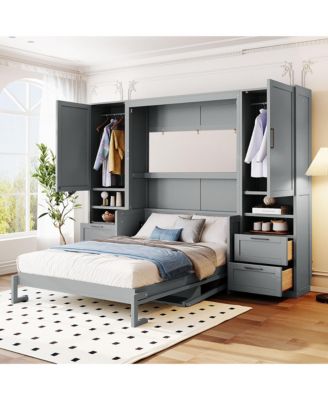 Full Size Murphy Bed Wall Bed with Closet ,Drawers and Shelves