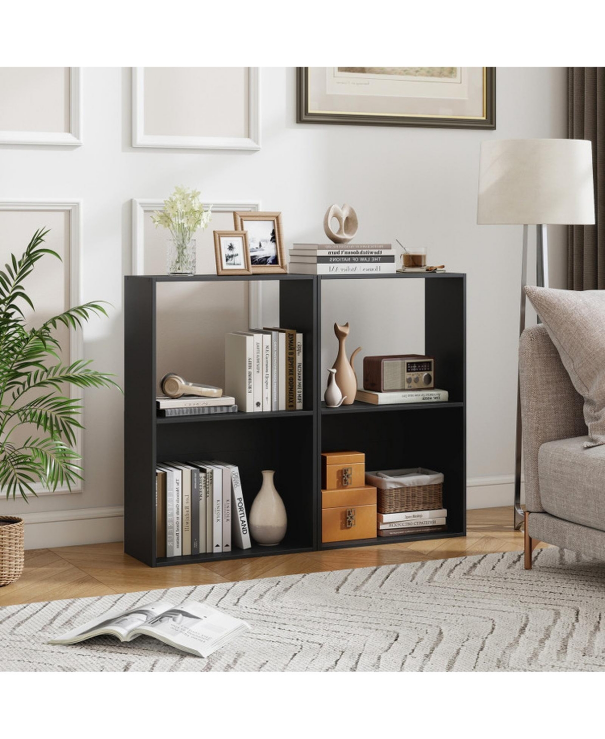 Sugift Set of 2 3-Tier Bookshelves with Open Storage Compartments Freestanding Display Shelving Units