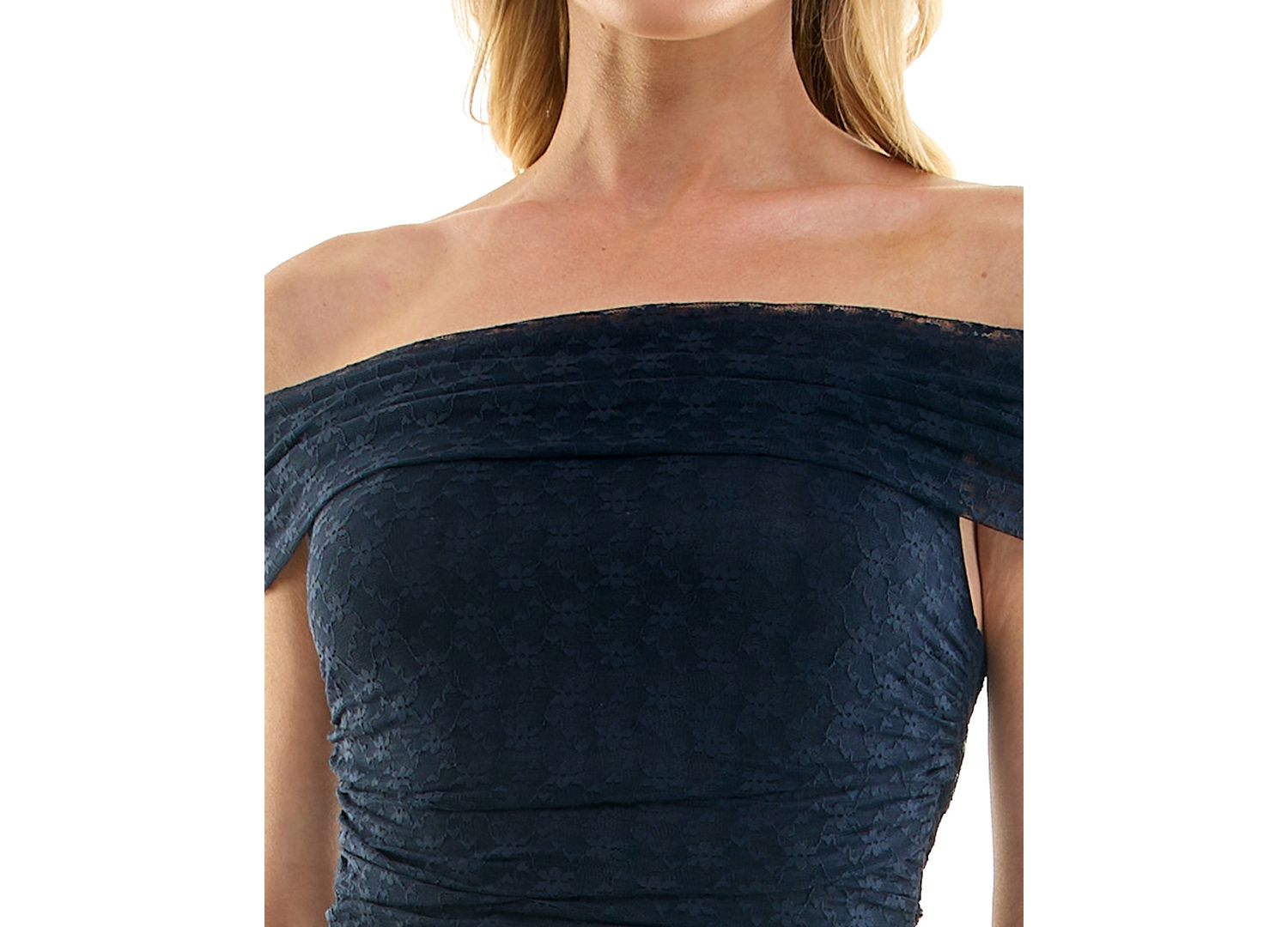 Juniors' Lea Off-the-Shoulder Lace Ruched Maxi Dress