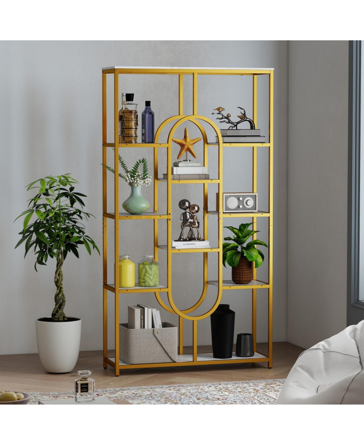 Sugift 5-Tier Tall Etagere Bookcase with Open Shelves and Powder-Coated Metal Frame