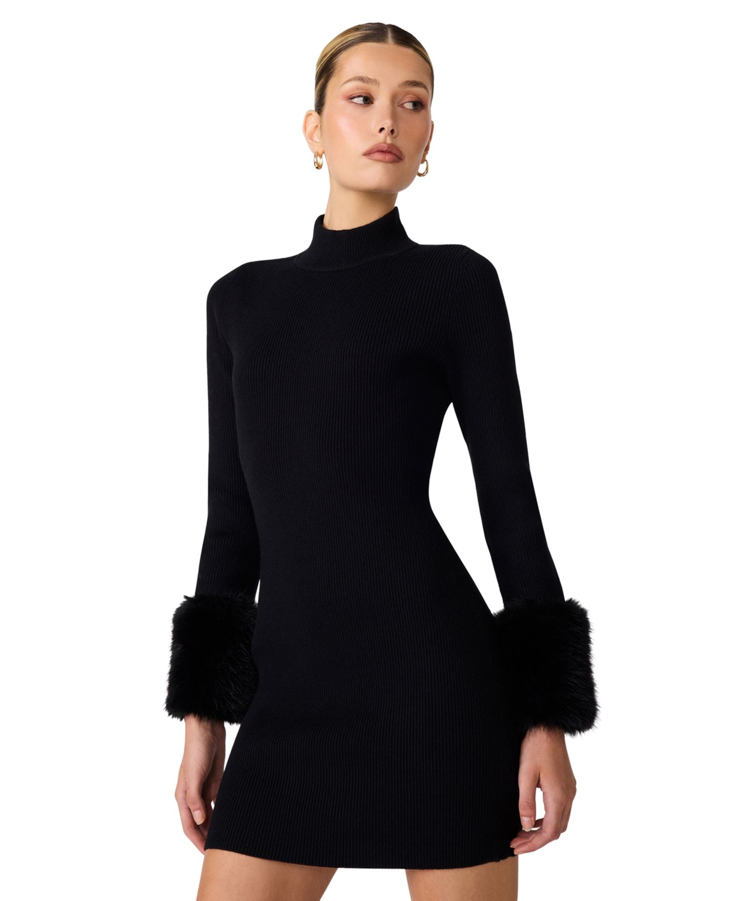Женское платье Steve Madden Riello Long-Sleeve Mock Neck Mini, цвет: Чёрный — фото 3