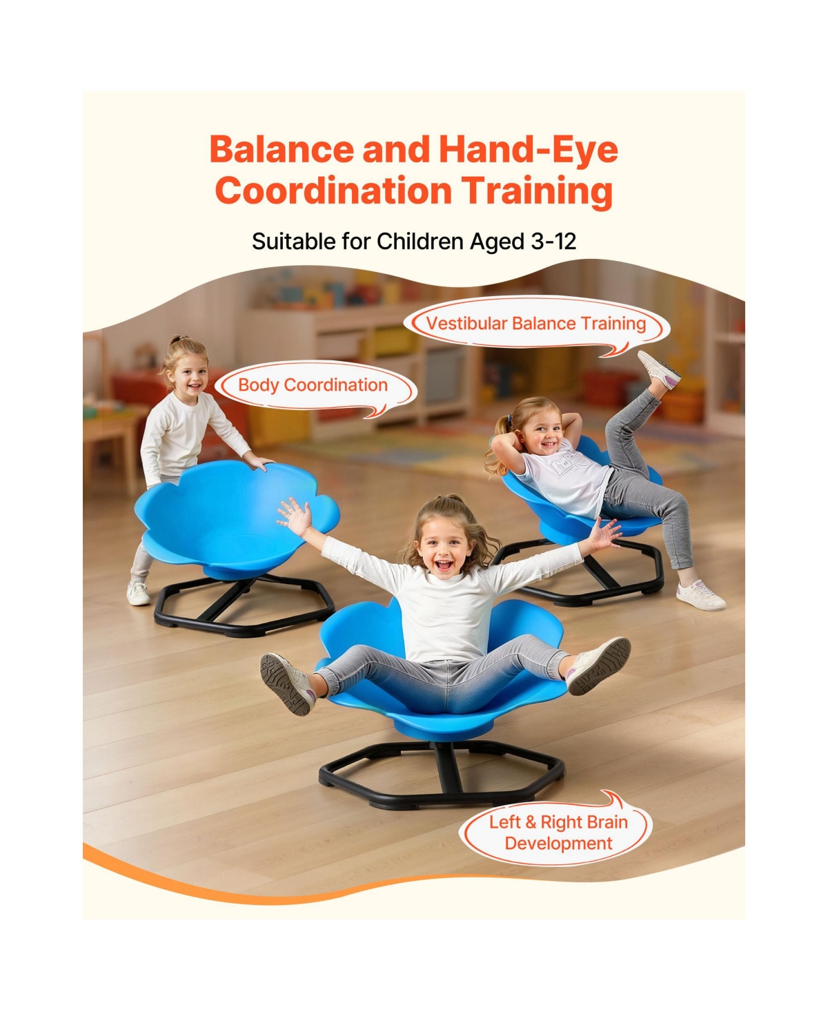 Sugift Sensory Spinning Swivel Chair for Kids Ages 3 to 12 with Non Slip Metal Base