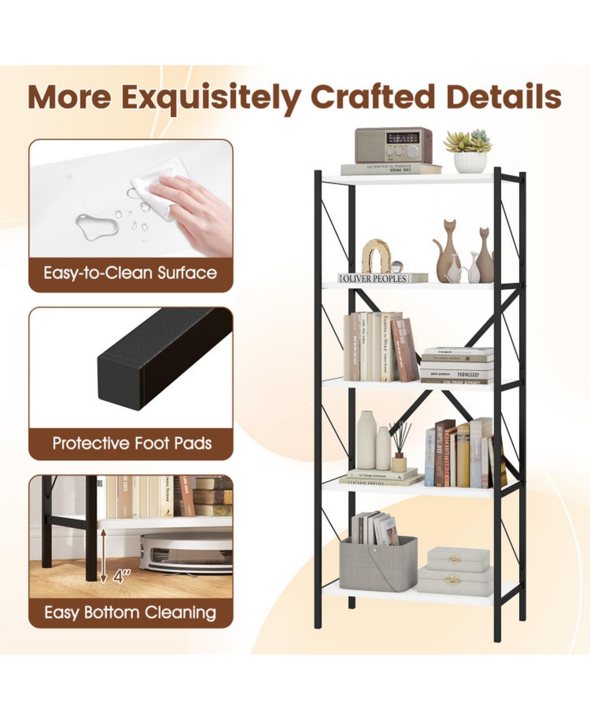 Sugift 62 Inch 5-Tier Industrial Bookcase with X-Braced Heavy-Duty Metal Frame