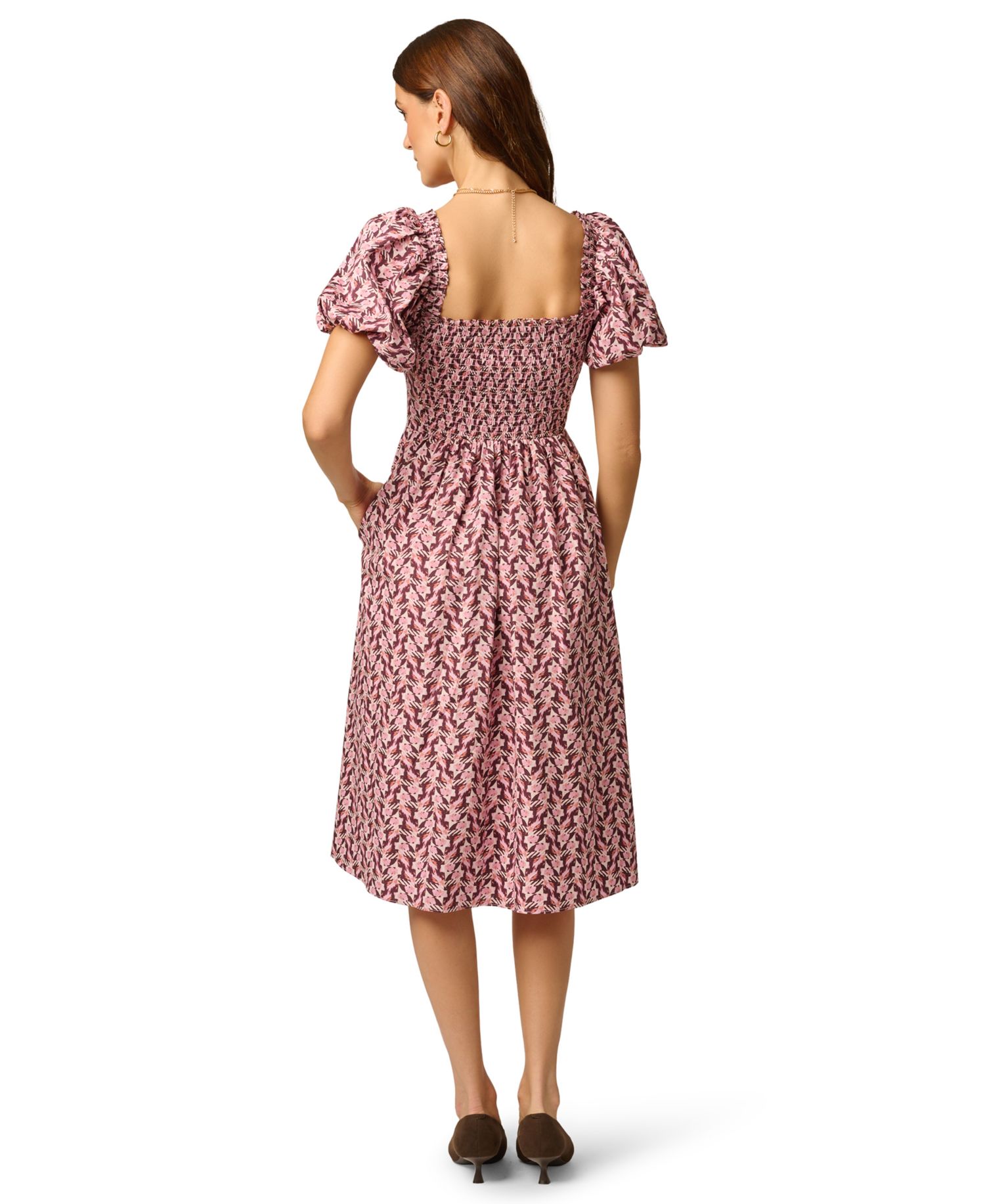Women's Blaire Smocked Floral-Print Square Neck Midi Dress