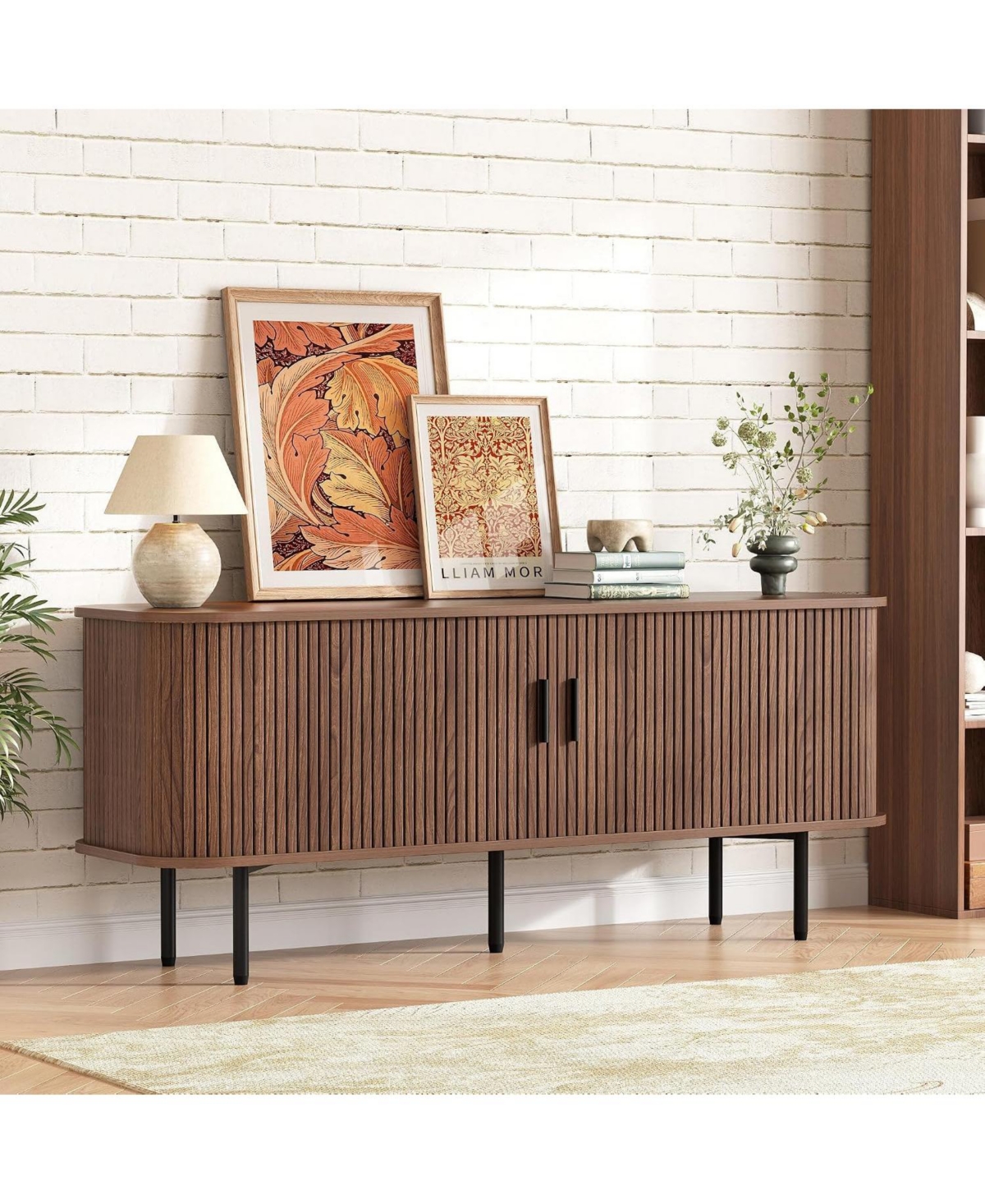 Vabches 55" W Fluted Tv Stand Buffet Sideboard Cabinet for 60" TVs with Doors and Storage for Living Room
