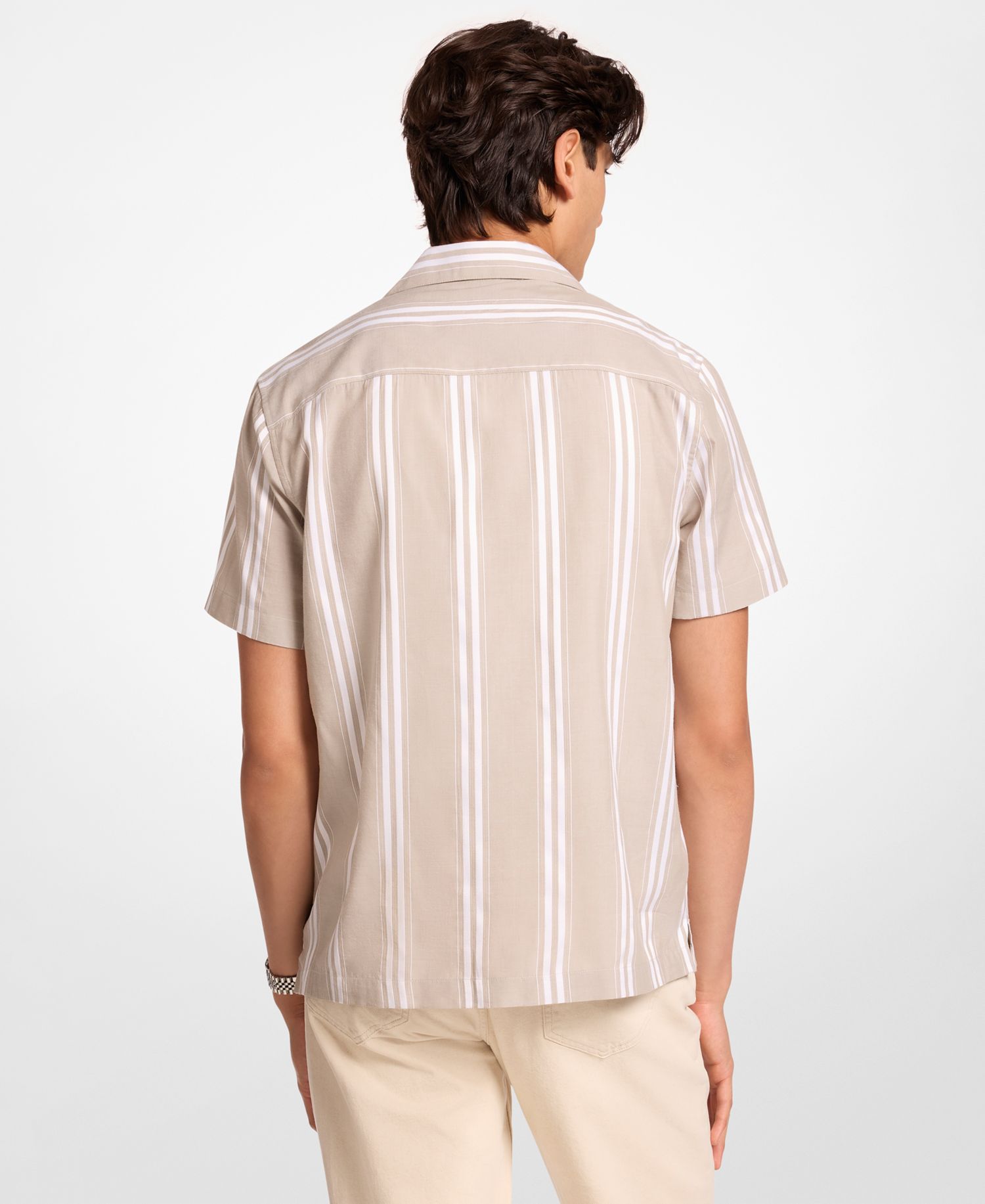 Men's Camp Collar Striped Short-Sleeve Modal-Blend Shirt