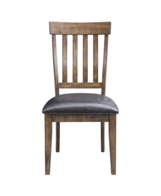 Rustic Whiskey Slatback Dining Chairs with Faux Leather Upholstery