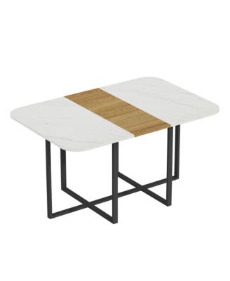 Modern Dining Table for 4-6 with Faux Marble Top and Accent