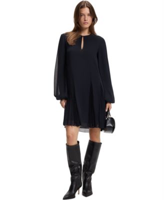 BOSS by Women's Long-Sleeve Pliss&eacute;-Insert Shift Dress