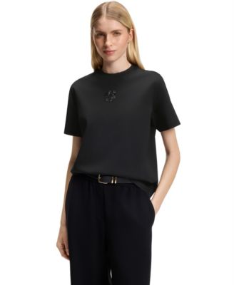 BOSS by Women's Relaxed-Fit Monogram Heavyweight Cotton Sequin-Embroidered T-Shirt