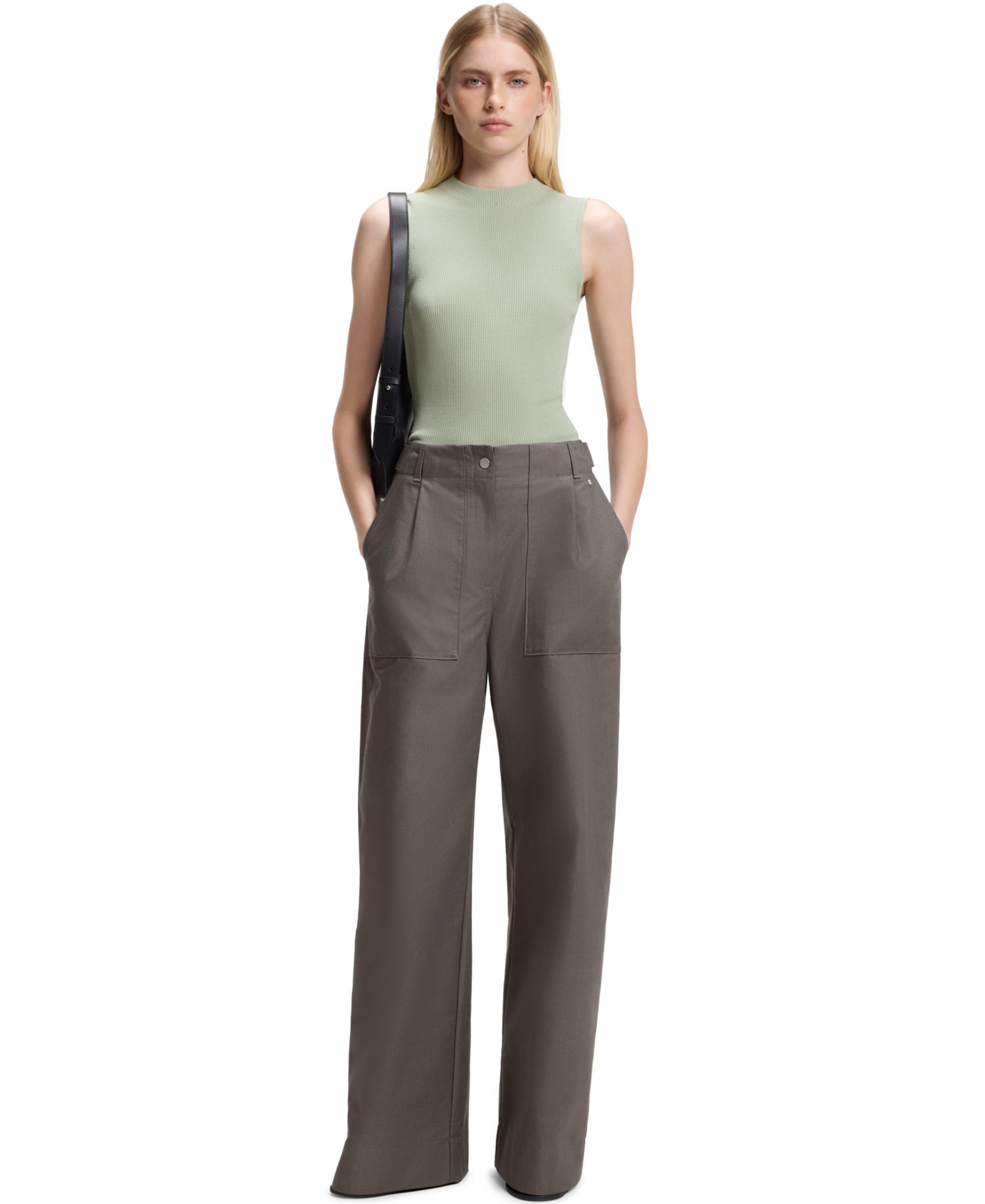 BOSS by Women's Feskies Ribbed-Knit Mock-Neck Sleeveless Top