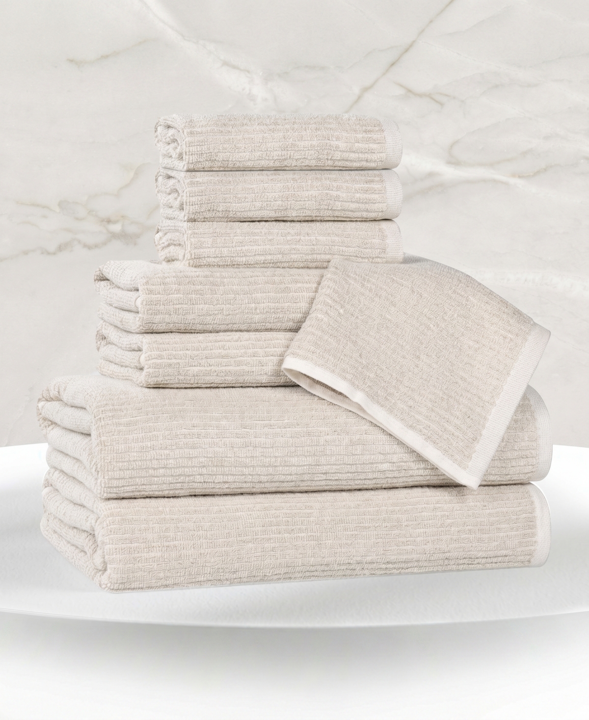 Superior Destin Viscose Blend Absorbent Quick Dry Solid Ribbed Design -Piece Towel Set