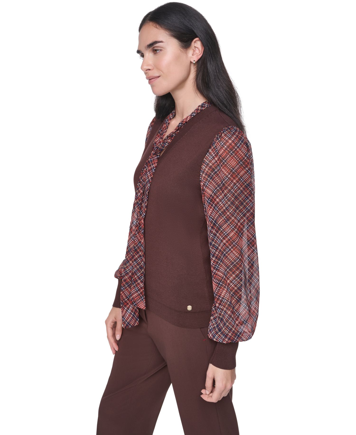 Women's V-Neck Tie-Neck Sweater