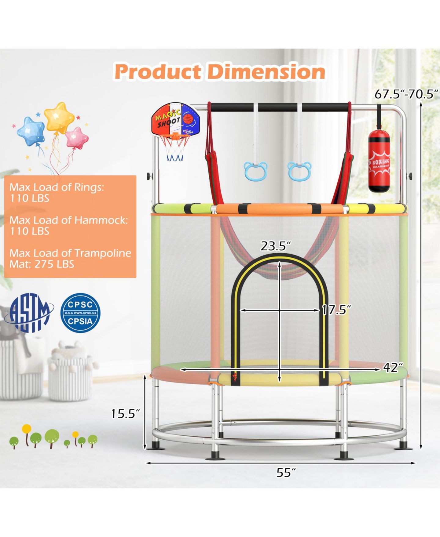 Детская игрушка GIVIMO 55" Kids Trampoline Gift for 3-6 Years Old Boys and Girls, цвет: Зелёный — фото 3
