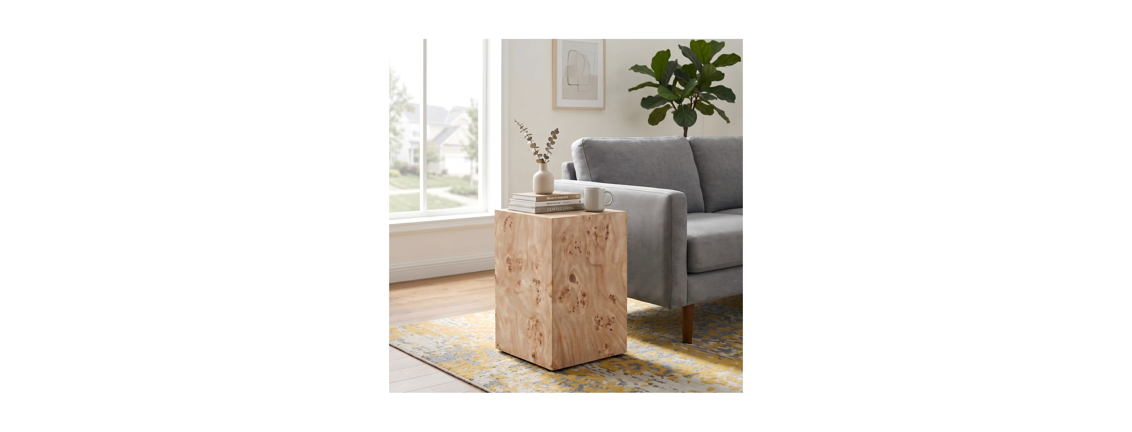 Streamdale Furniture Wood-Grain Mdf Wabi-Sabi Square Coffee Table and Side Table (11.8"x11.8"x19.7)