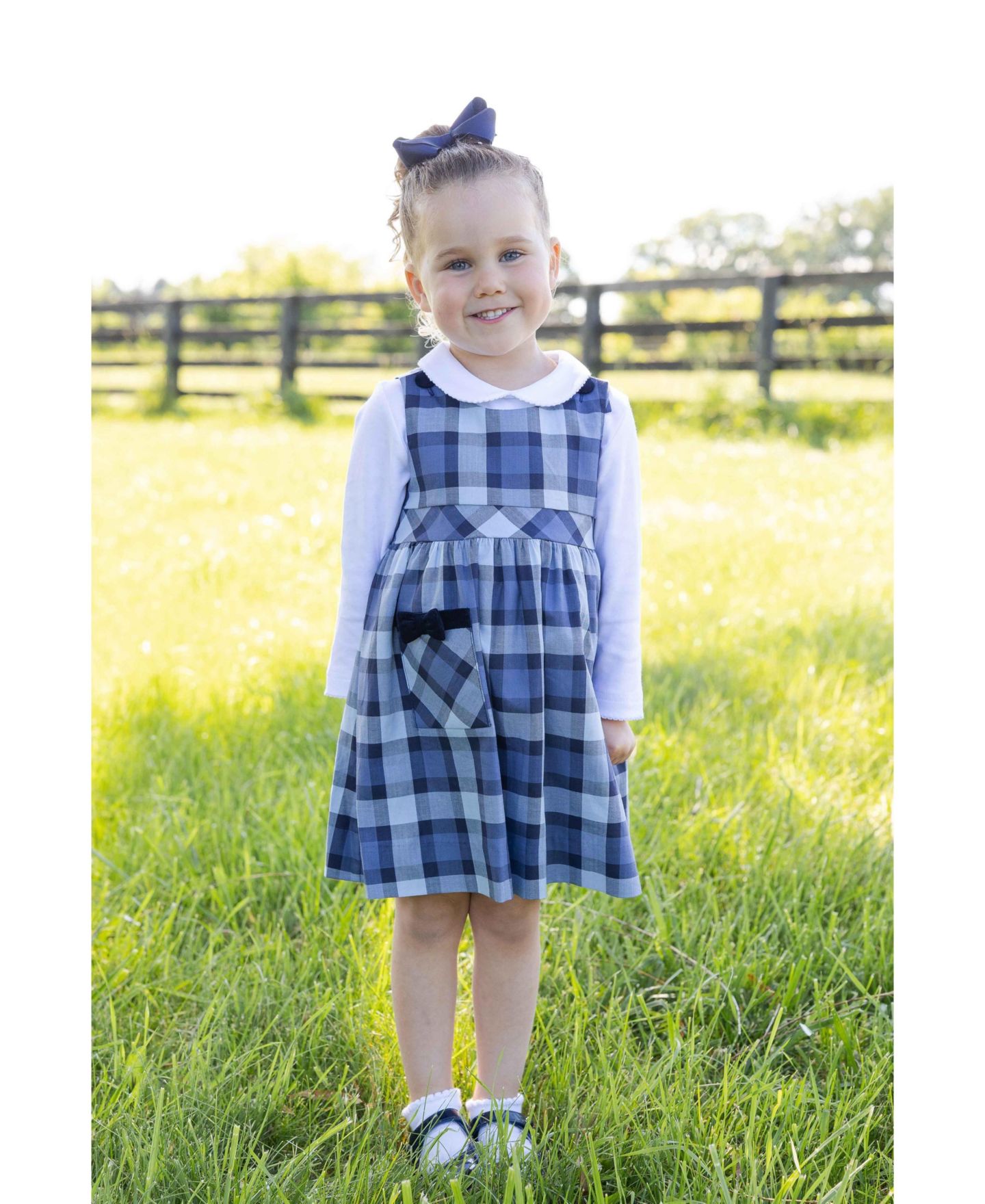 Платья Florence Eiseman Plaid Jumper with Pocket Dress для девочек, цвет: Синий / Тёмно-синий — фото 5