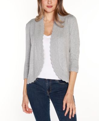 Women's Open-Front Scalloped 3/4-Sleeve Cardigan