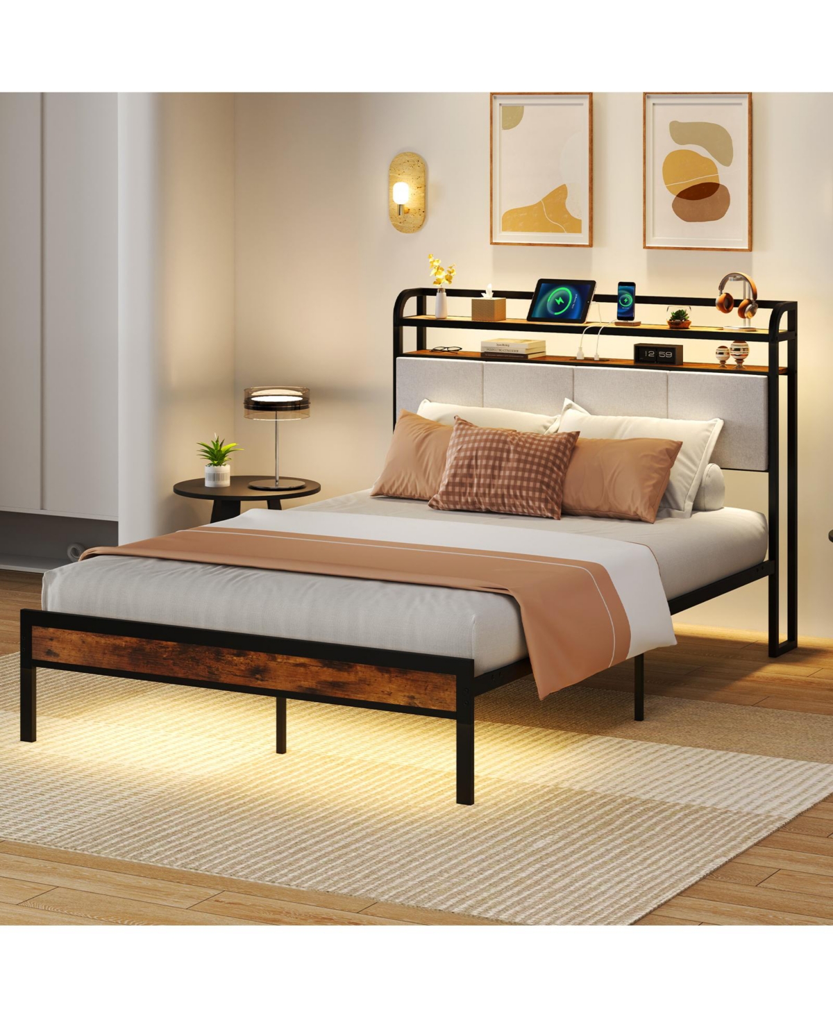 Slickblue Modern Bed Frame with Led Lighting and Charging Station