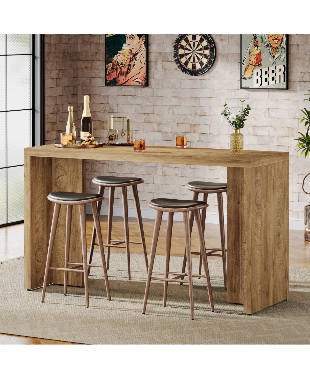 Tribesigns 55.12 Inch Faux Marble Finished Modern Home Bar Table
