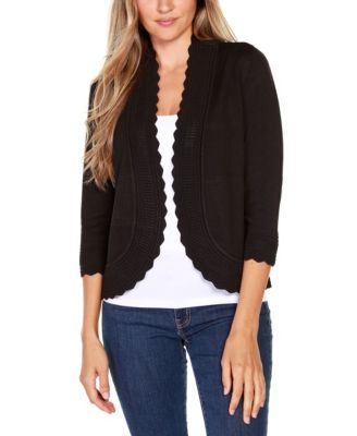 Women's Open-Front Scalloped 3/4-Sleeve Cardigan