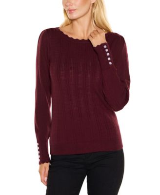  Women's Scalloped-Trim Boat Neck Sweater