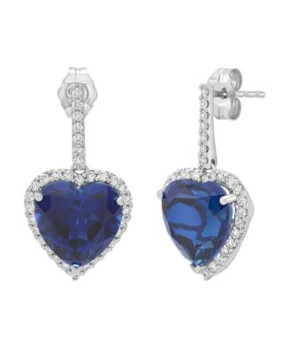 Lab-Grown Ruby (8-9/10 ct. t.w.) & Lab-Grown Diamond (1/2 ct. t.w.) Drop Earrings in 14k Yellow Gold (Also available in Lab-Grown Sapphire, set in 14k White Gold)