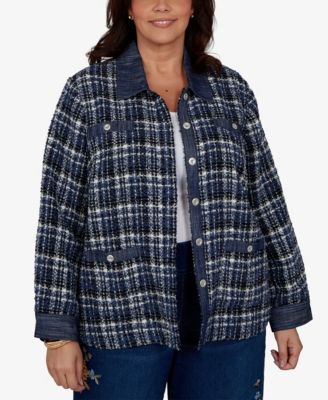 Plus Size Tweed Plaid Jacket