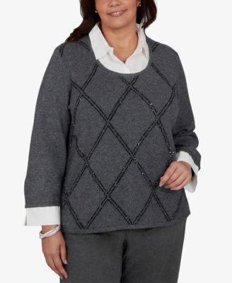 Plus Size Sequin 3/4-Length Sleeve Sweater