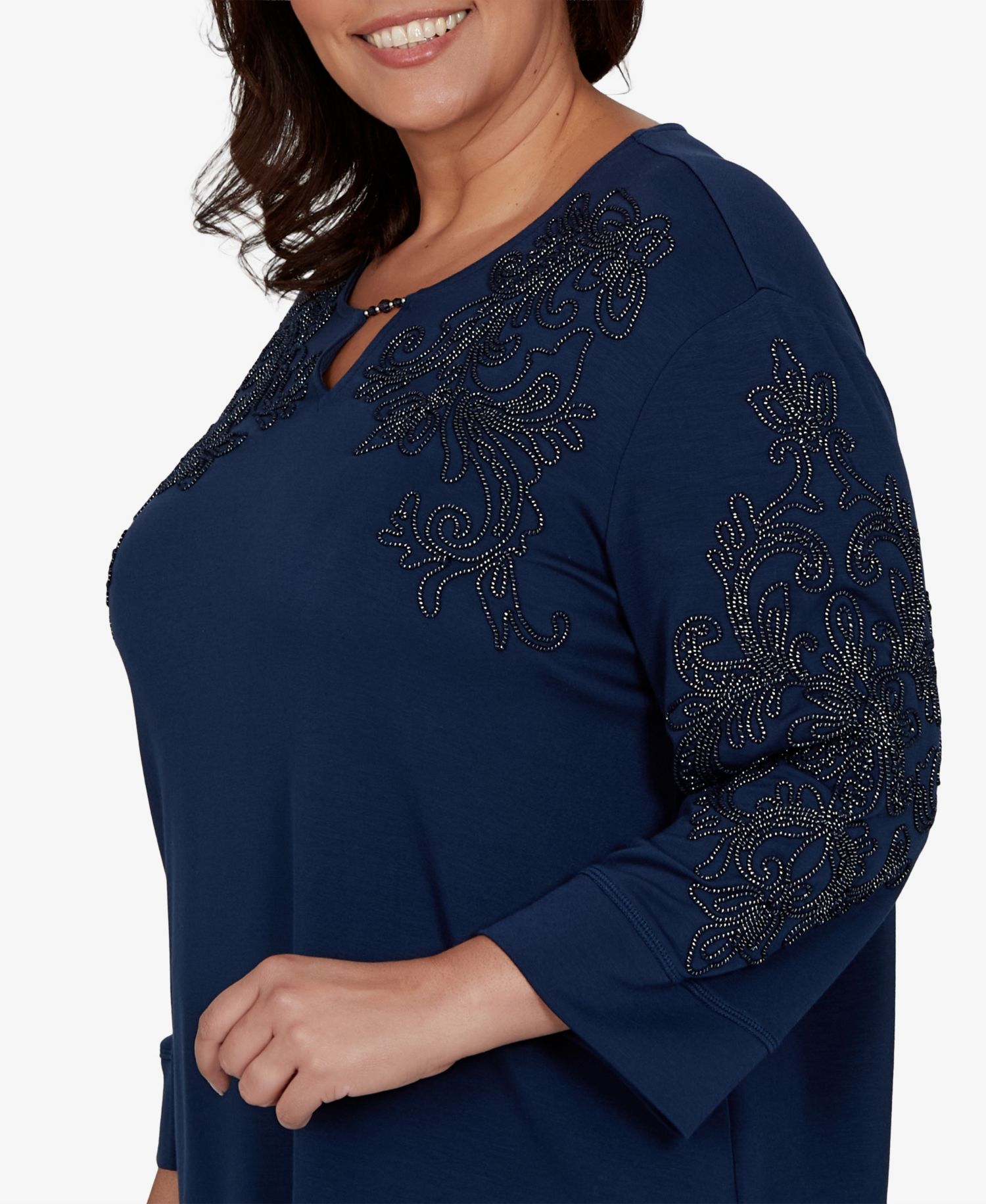 Plus Size Embellished 3/4-Sleeve Knit Top