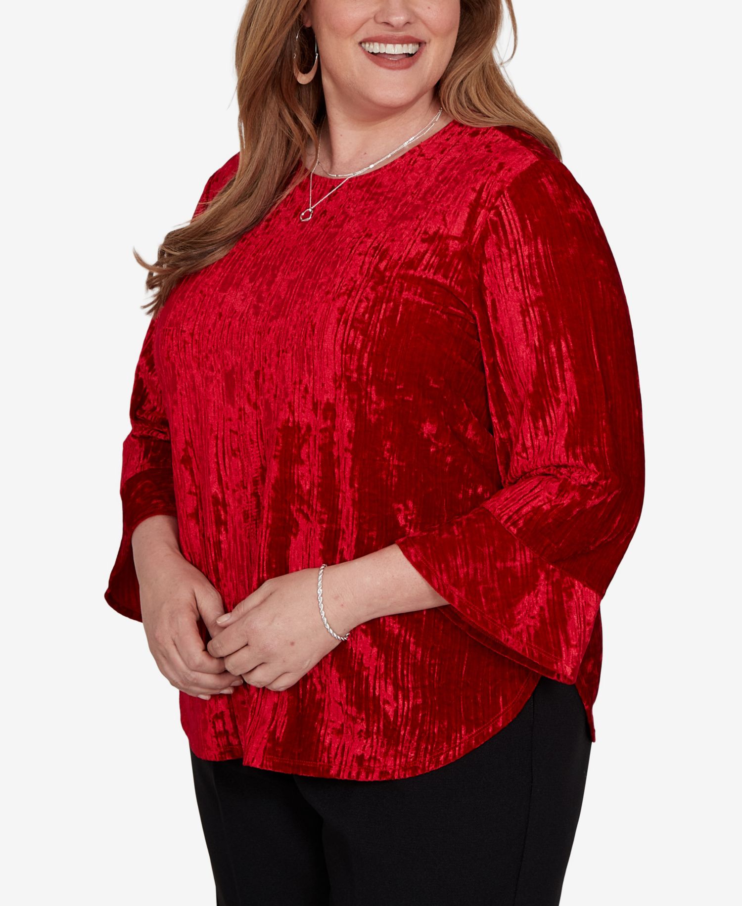 Plus Size Crushed Velvet 3/4-Sleeve Blouse
