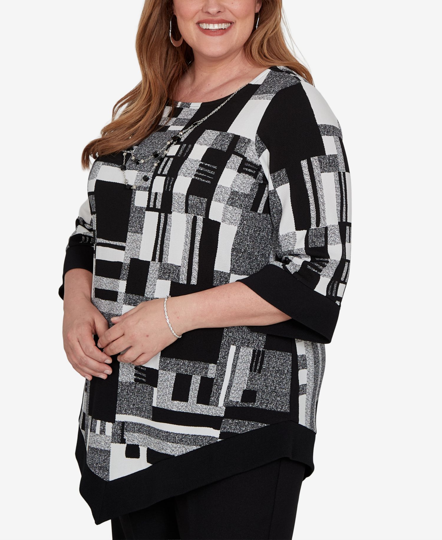 Plus Size Crewneck 3/4-Sleeve Tunic Top