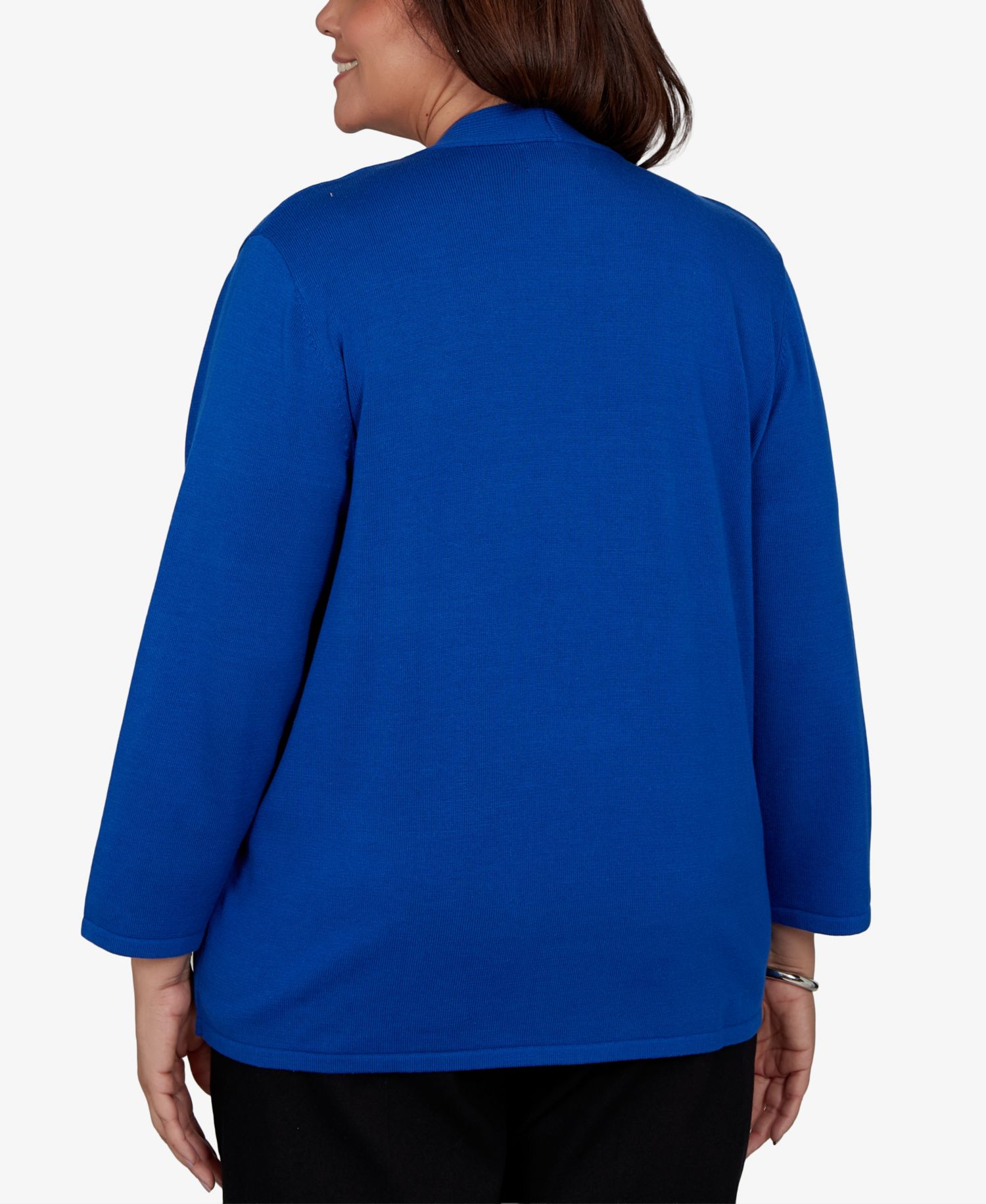 Plus Size Shawl Collar 3/4-Sleeve Embellished Cardigan Sweater