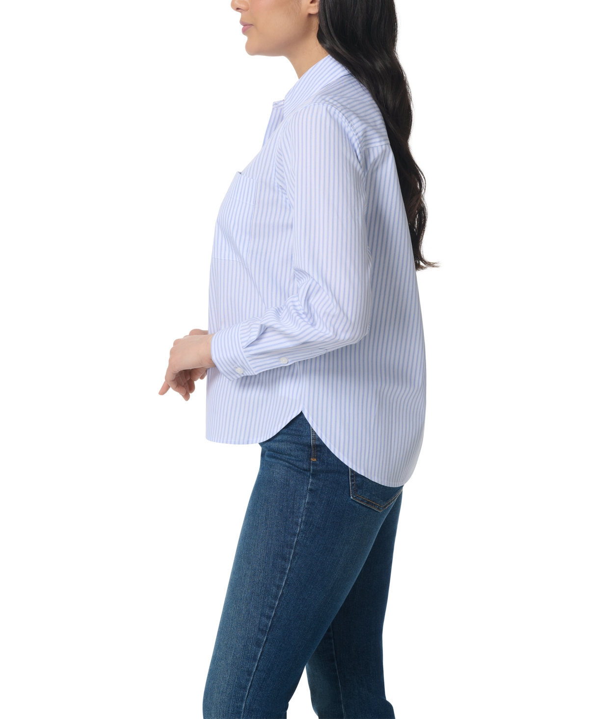 Gloria Vanderbilt Women's Point Collar Long-Sleeve Striped Shirt