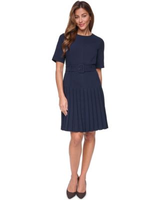 Petite Pleated Crepe Fit & Flare Dress
