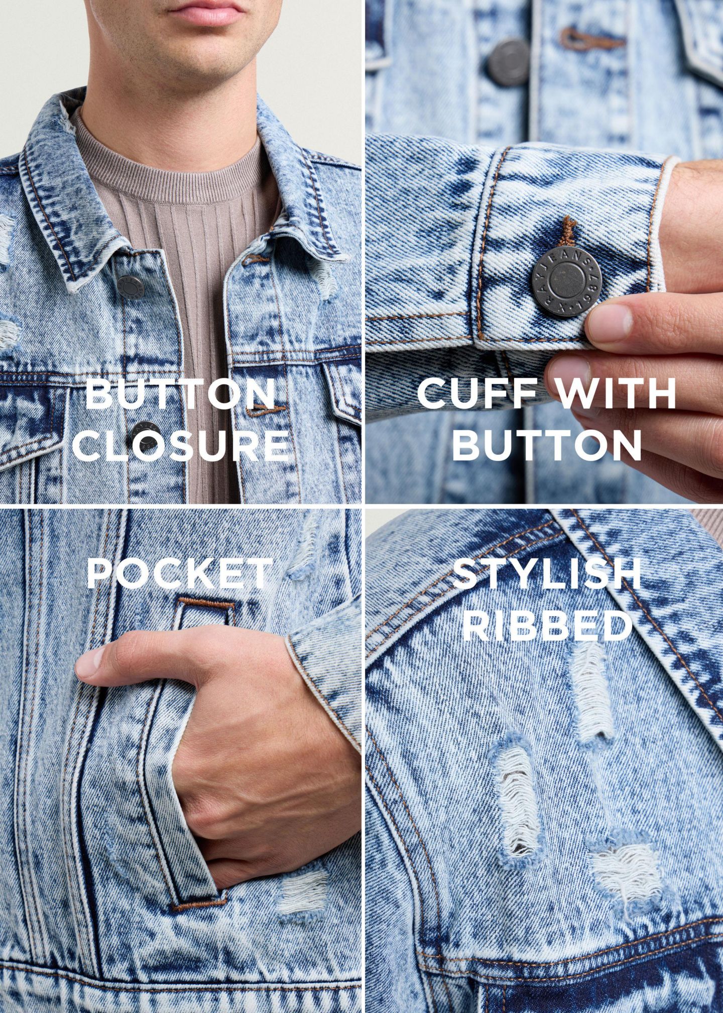 Мужская куртка X-Ray Distressed Denim Trucker, цвет: Синий — фото 7