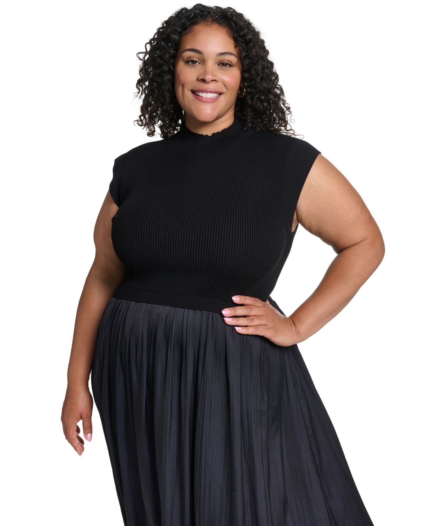 Plus Size Velvet Mock-Neck Sleeveless Dress
