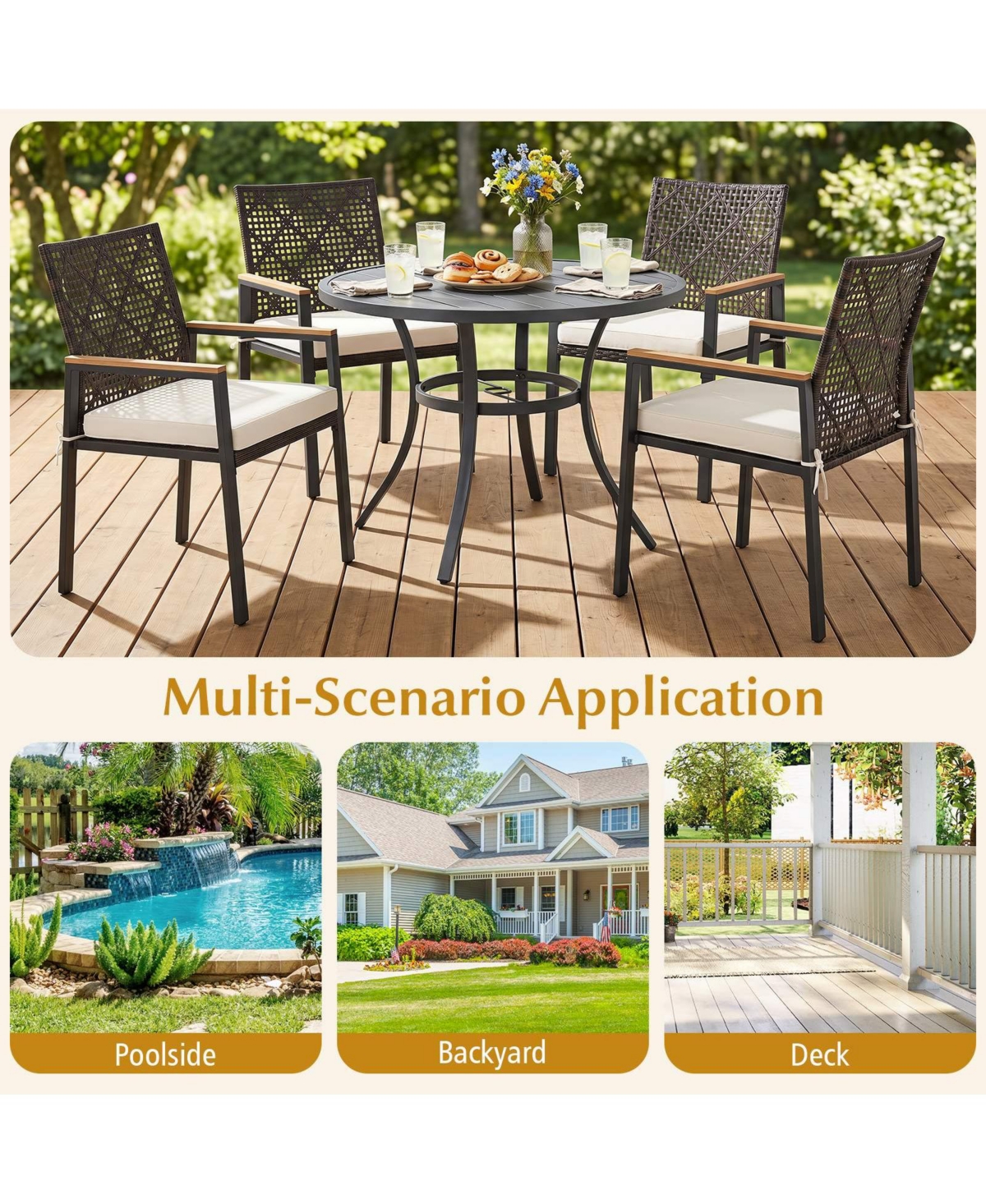 Gymax Patio Dining Chairs Set of 4 w/Acacia Wood Armrests Soft Padded Cushion for Yard