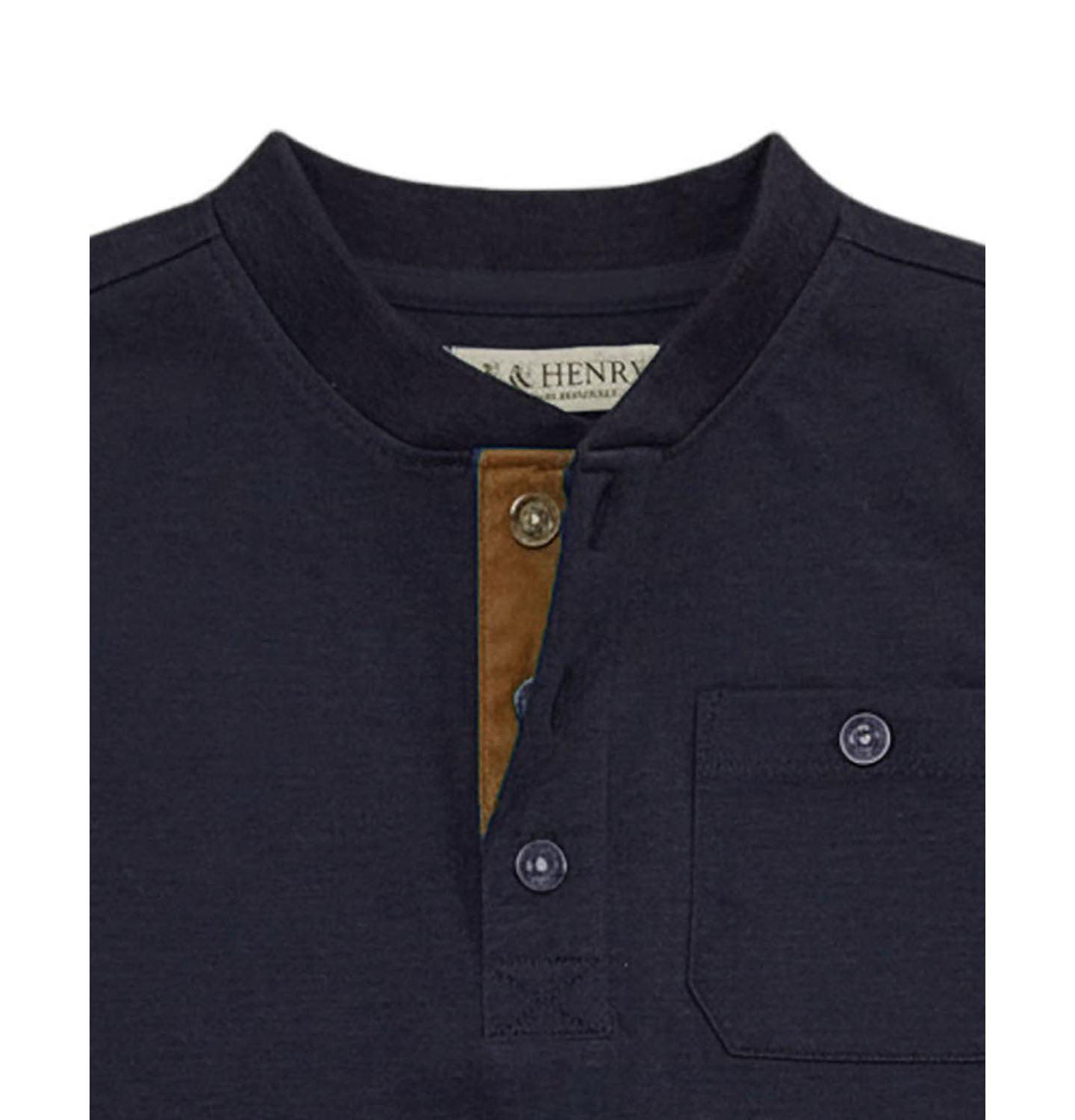 Футболка Hope & Henry Organic Long Sleeve Henley Pocket для мальчиков, цвет: Тёмно-синий меланжевый — фото 2