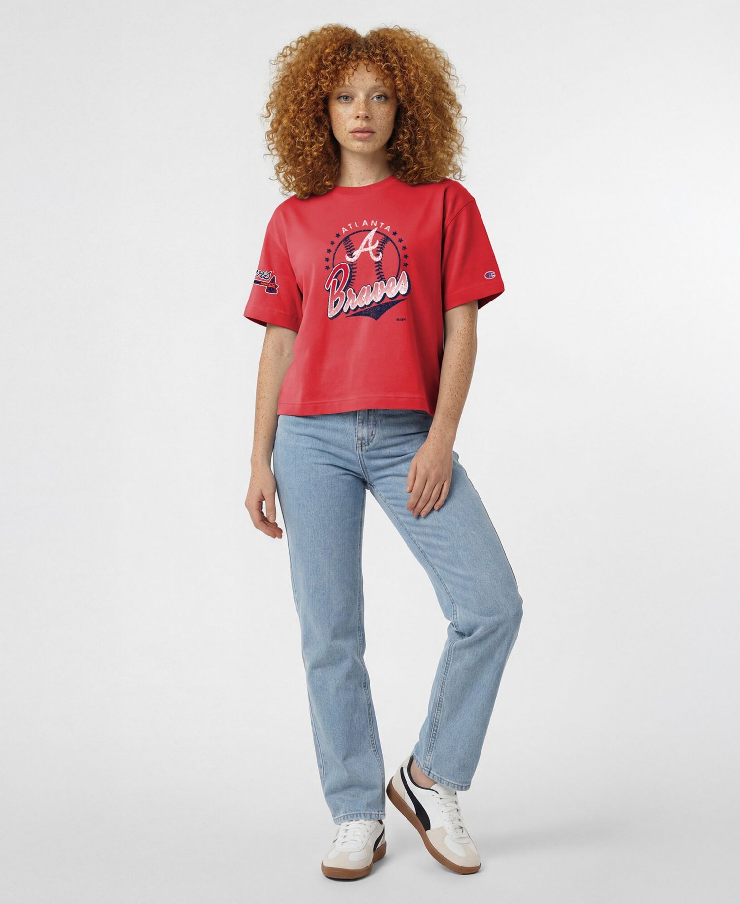 Women's Atlanta Braves Distressed Oversized-Fit Graphic T-Shirt