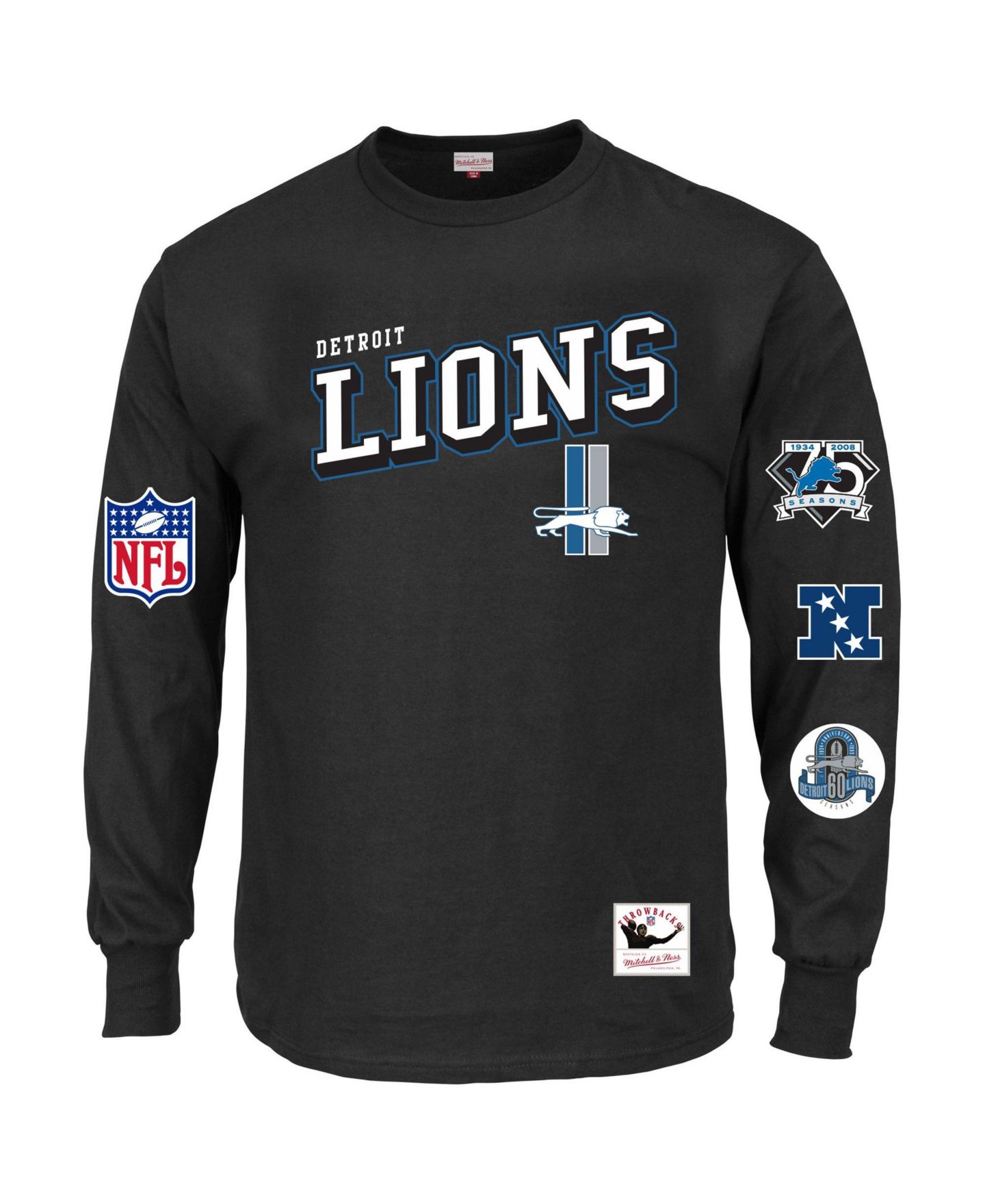 Мужская футболка Mitchell & Ness Black Detroit Lions Big & Tall Training Camp Long Sleeve — фото 1