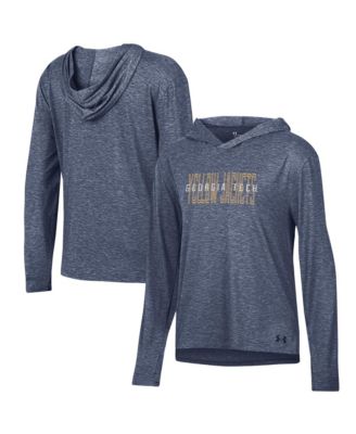 Women's Navy Georgia Tech Yellow Jackets Breezy Long Sleeve Hooded Tri-Blend T-Shirt