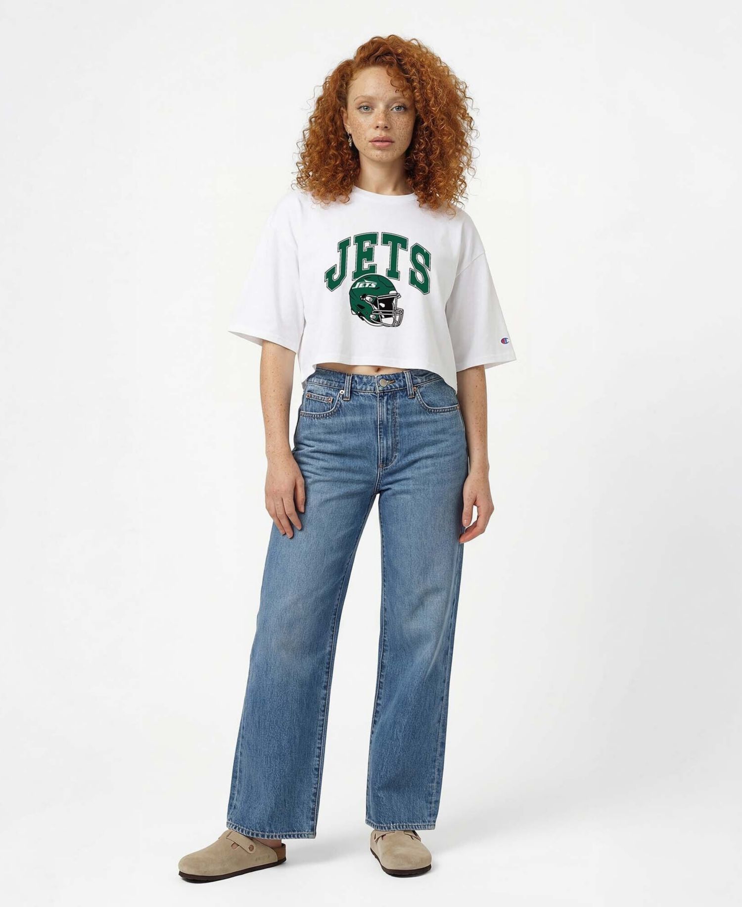 Women's New York Jets Boyfriend Cropped Graphic T-Shirt