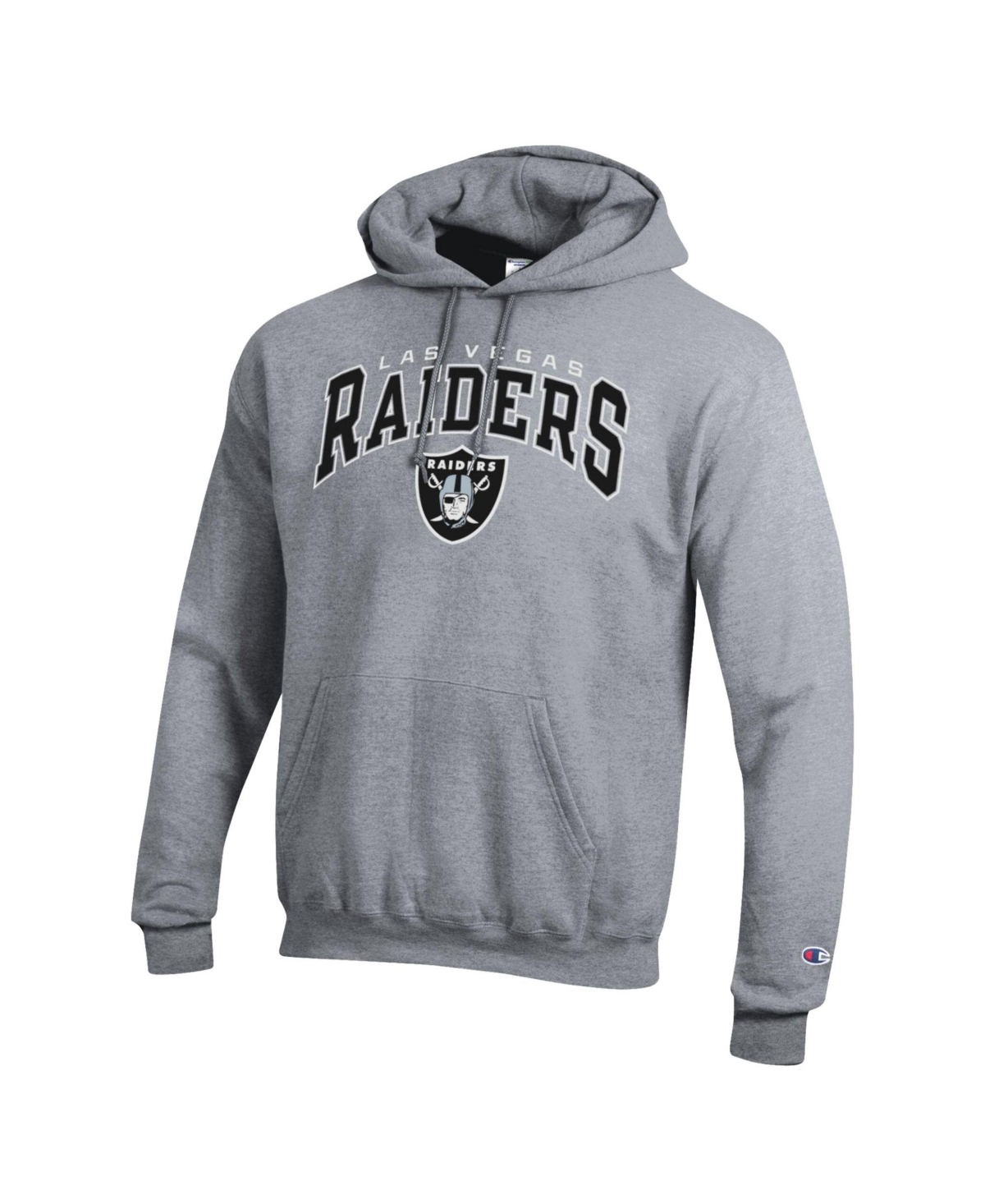 Champion Men's Las Vegas Raiders Powerblend Arch over Logo Screen Print Graphics Fleece Lining Classic Fit Hoodie