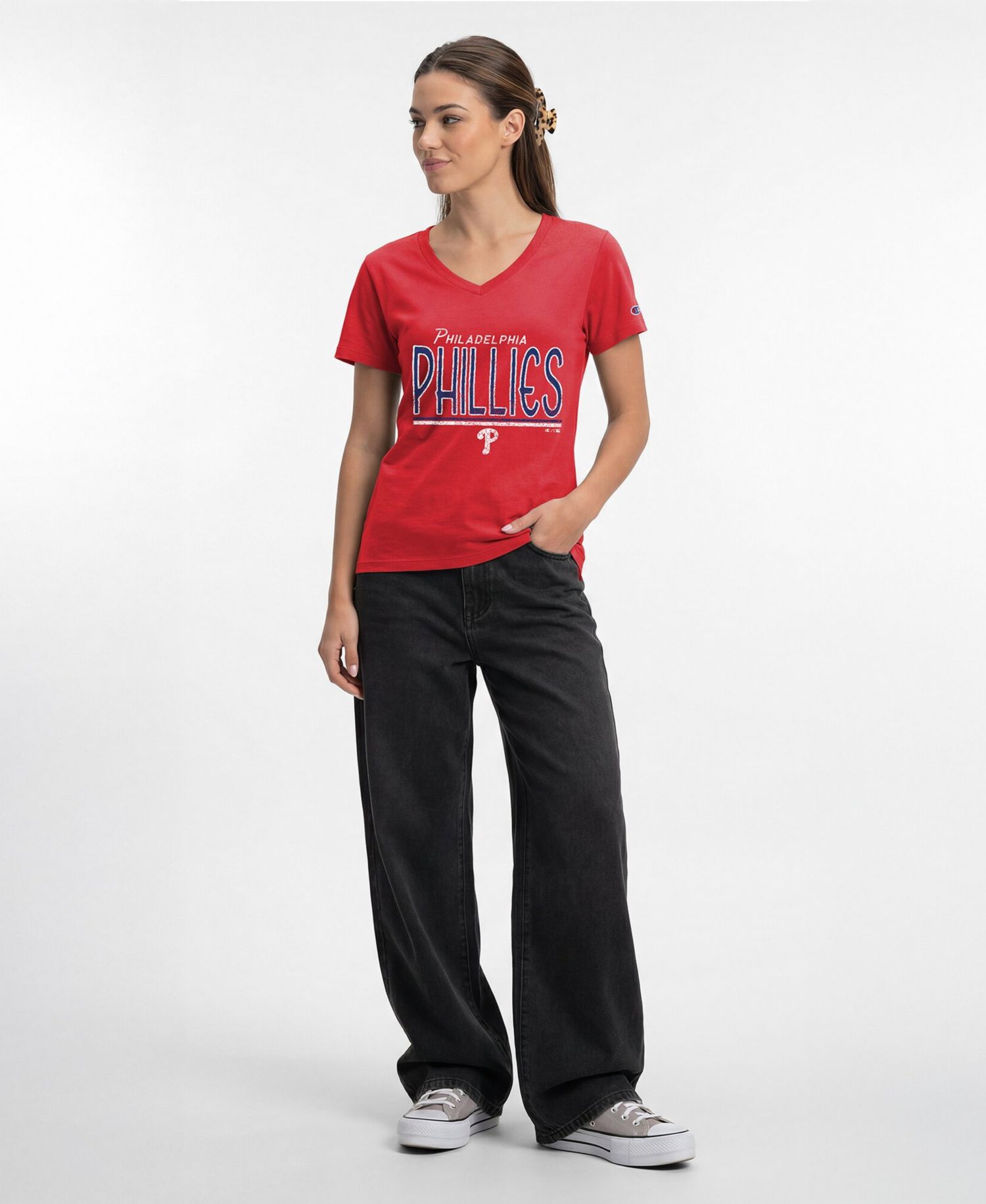 Women's Philadelphia Phillies Core V-Neck Cotton-Polyester Blend T-Shirt