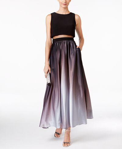 Betsy & Adam Petite Ombre Illusion Popover Gown