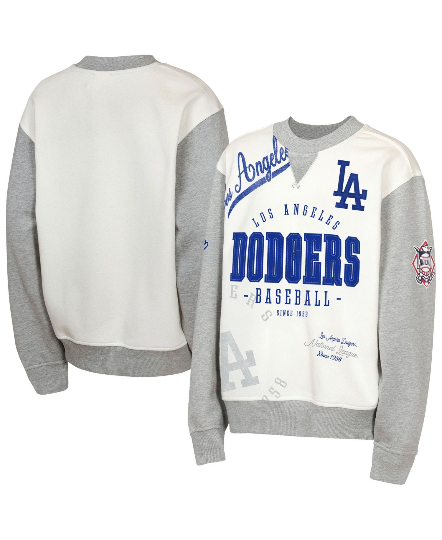Big Boys and Girls Cream/Gray Los Angeles Dodgers Big League Power Hit Fleece Sweatshirt