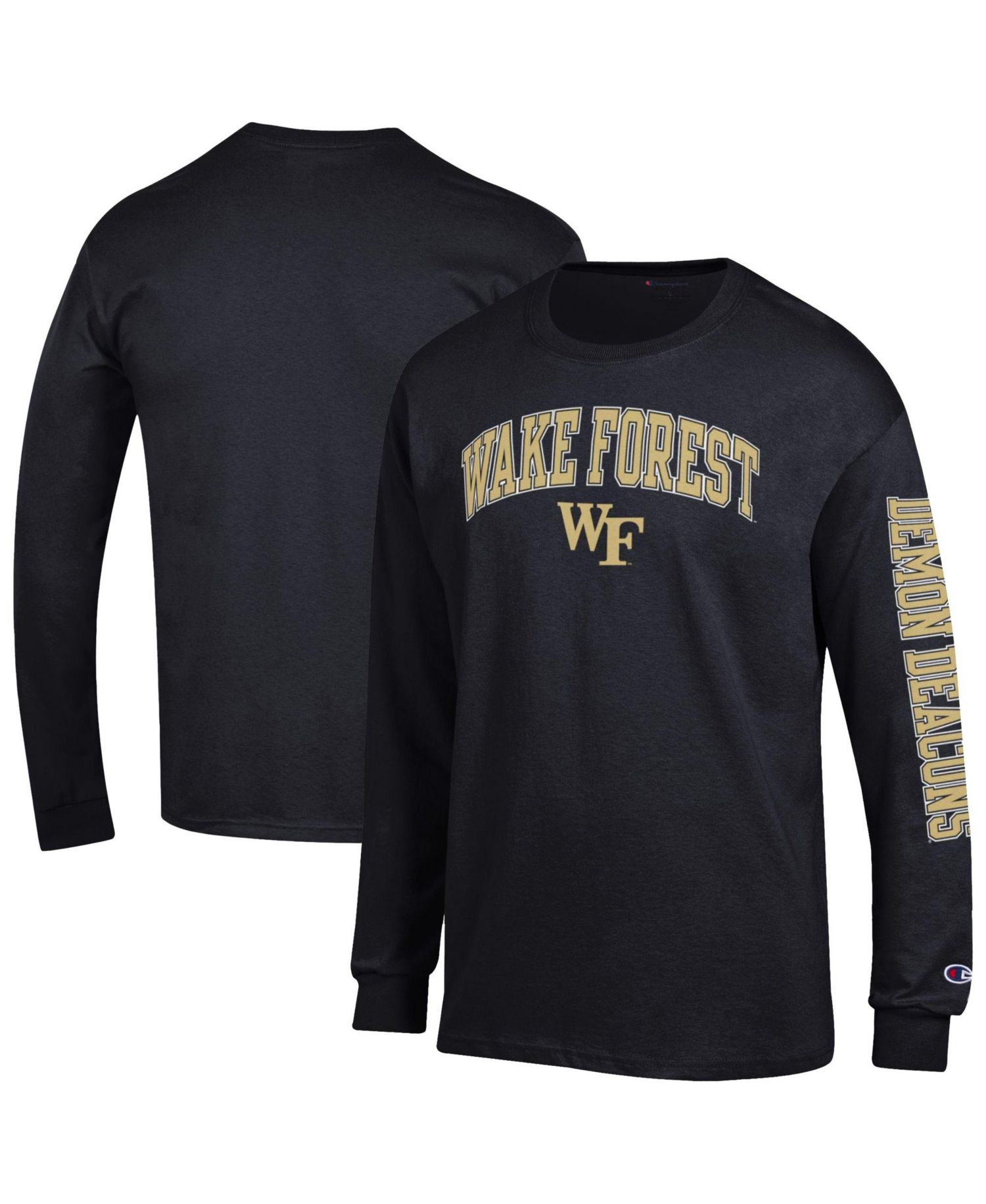 Men's Wake Forest Demon Deacons Arch Over Logo 2-Hit Long-Sleeve Crewneck Screen-Print Graphic T-Shirt