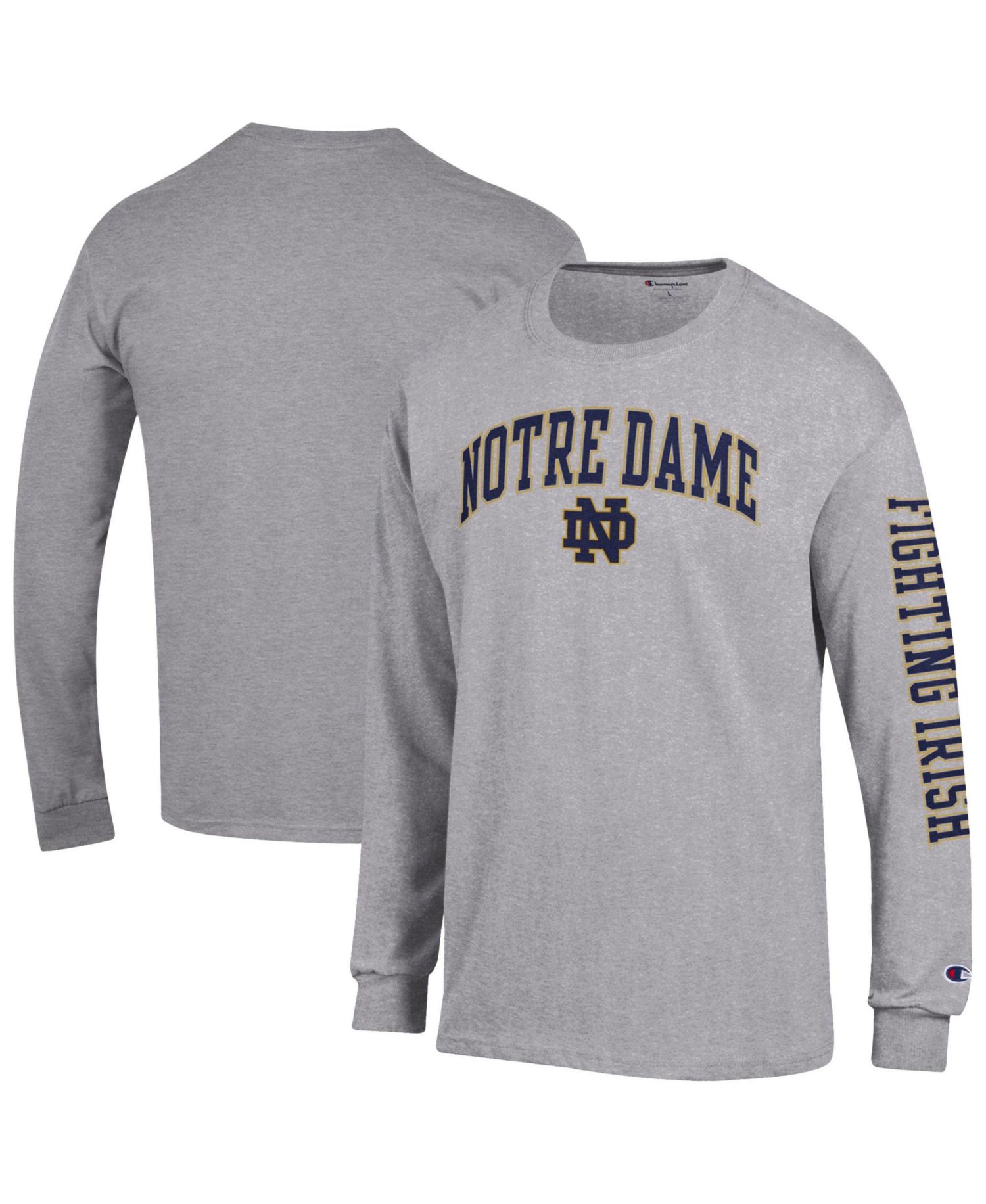 Men's Navy Notre Dame Fighting Irish Arch Over Logo 2-Hit Long Sleeve T-Shirt